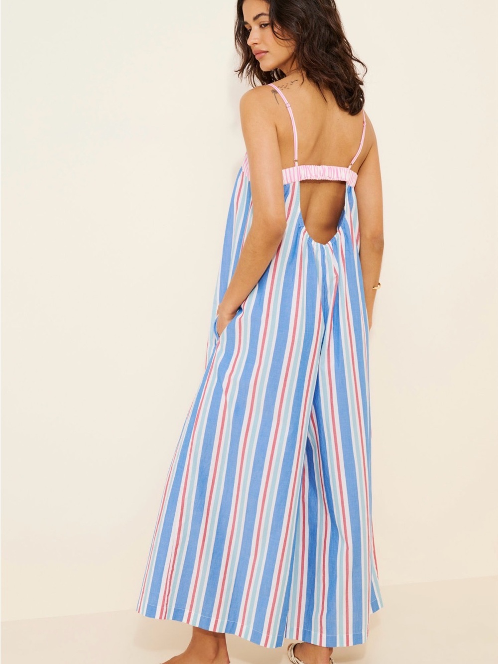 Pinstripe Bow Wide-Leg Jumpsuit Anthropologie XS - Picture 2 of 9